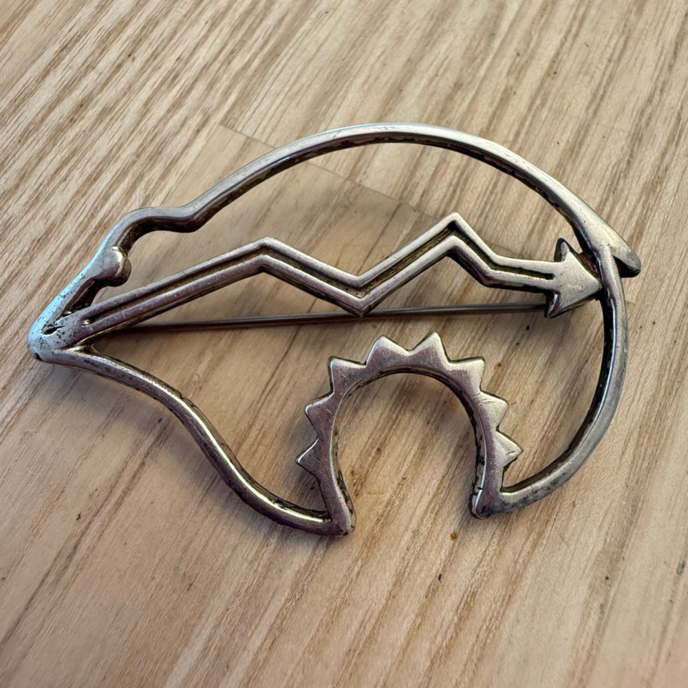 Vintage signed Native American 925 Sterling silver spirit bear cutout brooch pin